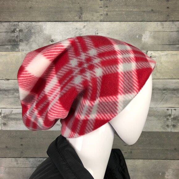 Red gray Plaid Fleece Neck Gaiter: Winter Scarf Warmer - Picture 3 of 9